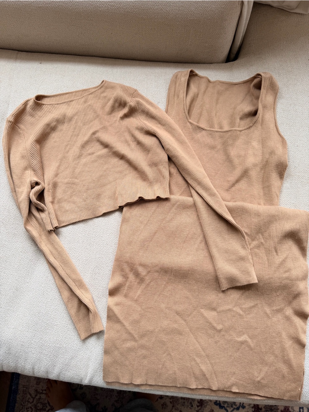 Kindred Bravely Ribbed Cropped Long-Sleeve Top and Dress- Camel